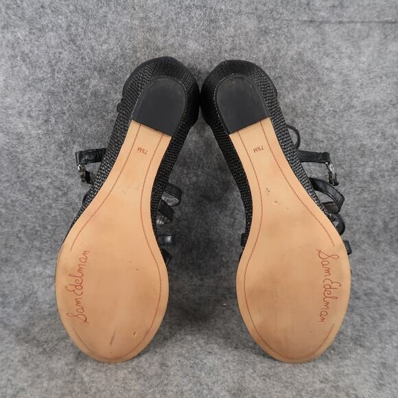 Sam Edelman Shoes Womens 7.5 Sandal Leather Caged Buckle Strappy Low Wedge Donna - Picture 9 of 12